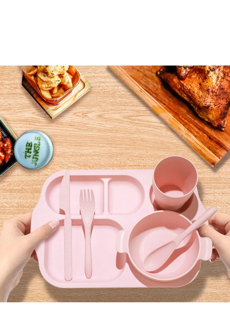 24 Pcs Wheat Straw Dinnerware Cutlery Set Including Divided Plates Microwave Dishwasher Safe Bowl Unbreakable Tableware Straw Cutlery Spoon Knife Fork Cup