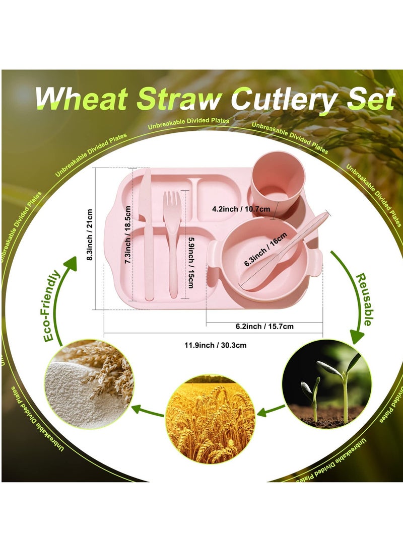 24 Pcs Wheat Straw Dinnerware Cutlery Set Including Divided Plates Microwave Dishwasher Safe Bowl Unbreakable Tableware Straw Cutlery Spoon Knife Fork Cup