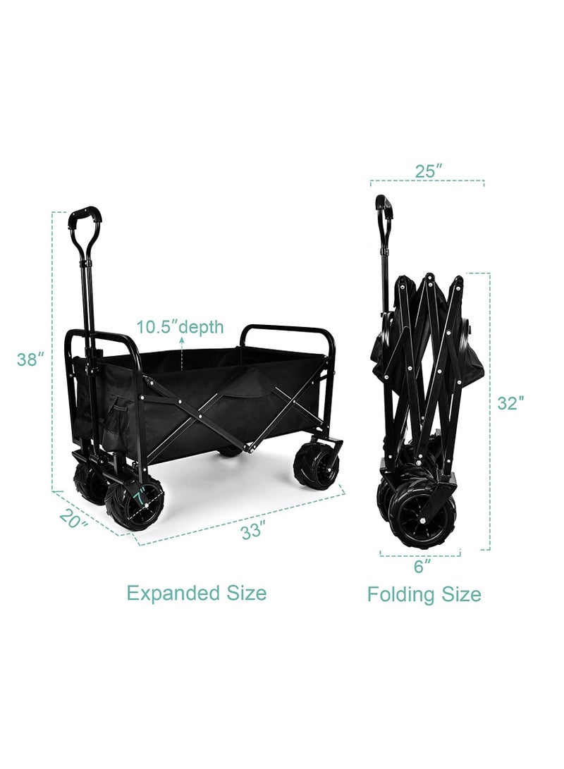 Folding Wagons with Wheels Collapsible, Multi Use Utility Cart with Wheels, Rolling Beach Cart, Shopping Cart Trolley Foldable