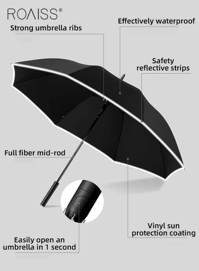 Business Elite Straight Long Handle Umbrella for Men 8 Rib Reinforced Fiber Skeleton Golf Umbrella 47.2 Inch Enlarge Umbrella Cover Dual Purpose Umbrella for Sun and Rain Protection UPF50+