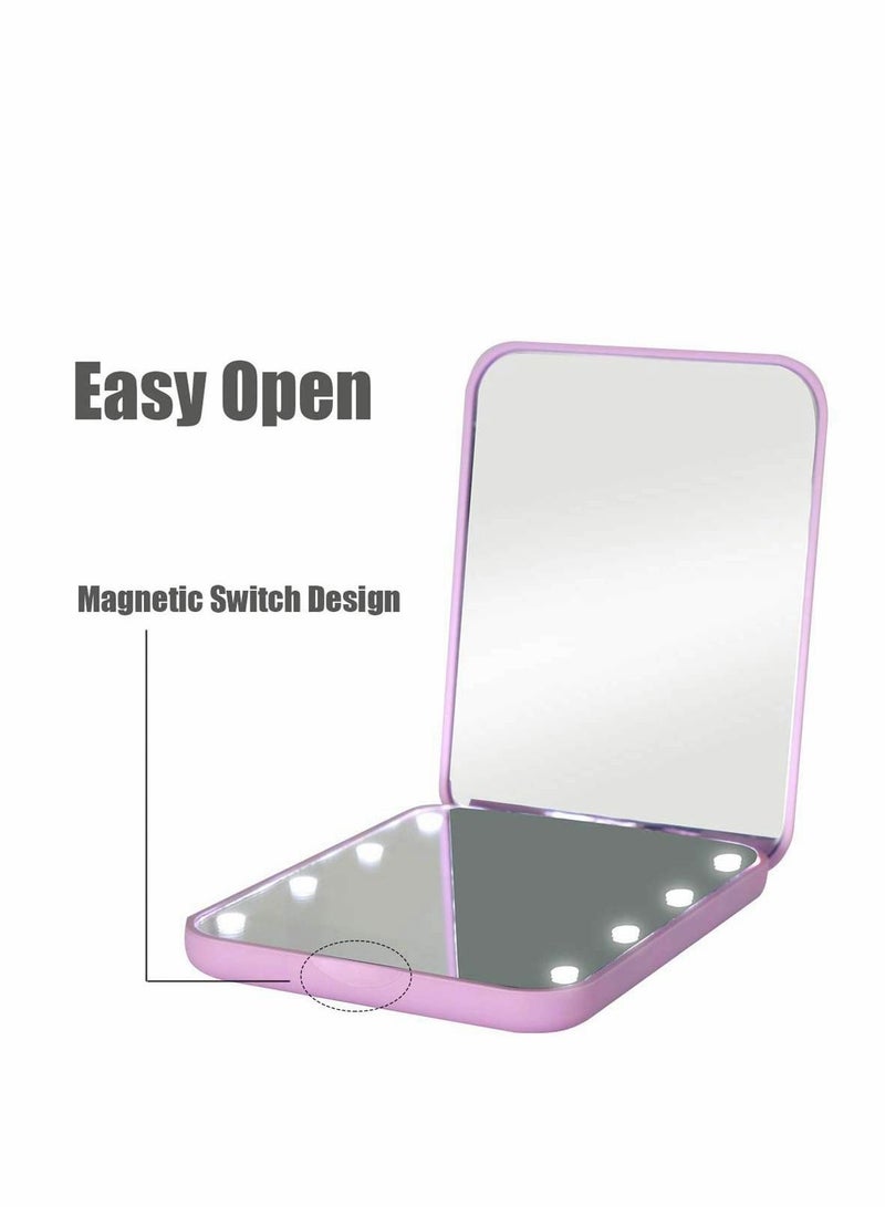 Compact Mirror Magnifying Mirror with Light 1x/2x Handheld 2-Sided Magnetic Switch Fold Mirror Small Travel Makeup Mirror Pocket Mirror for Handbag Purse Gifts for Girls