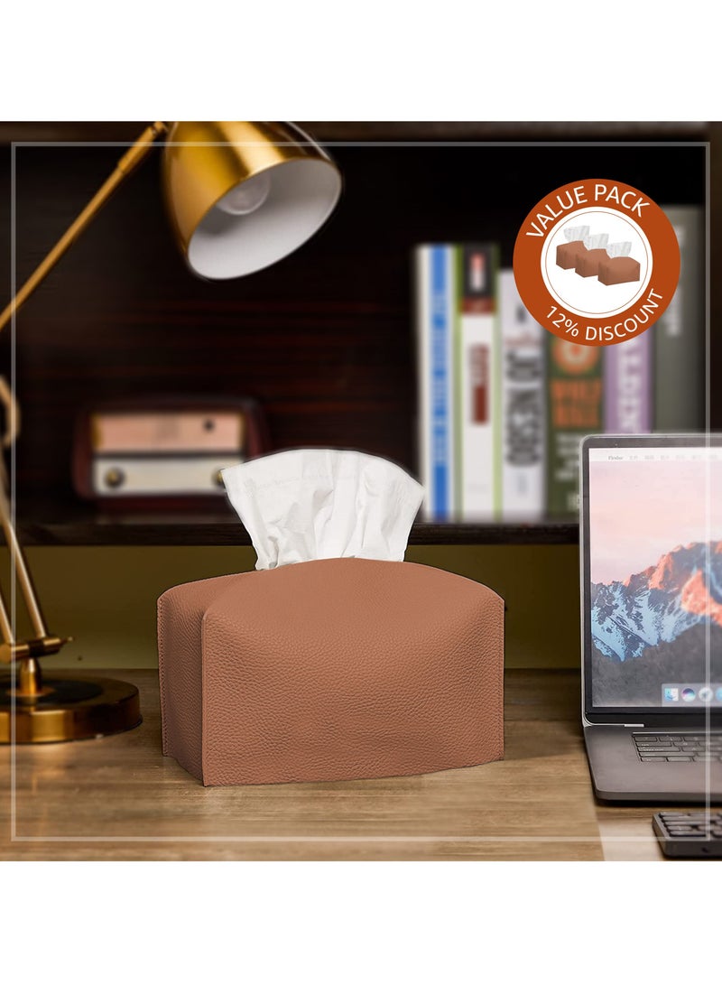 Leather Tissue Box Cover (Caramel | Offer Pack of 3)