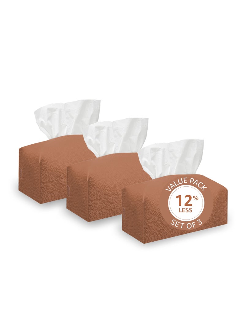 Leather Tissue Box Cover (Caramel | Offer Pack of 3)