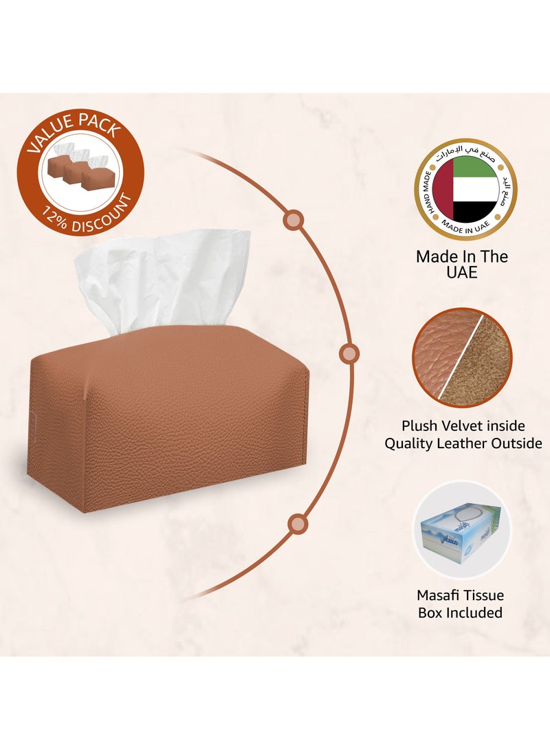 Leather Tissue Box Cover (Caramel | Offer Pack of 3)