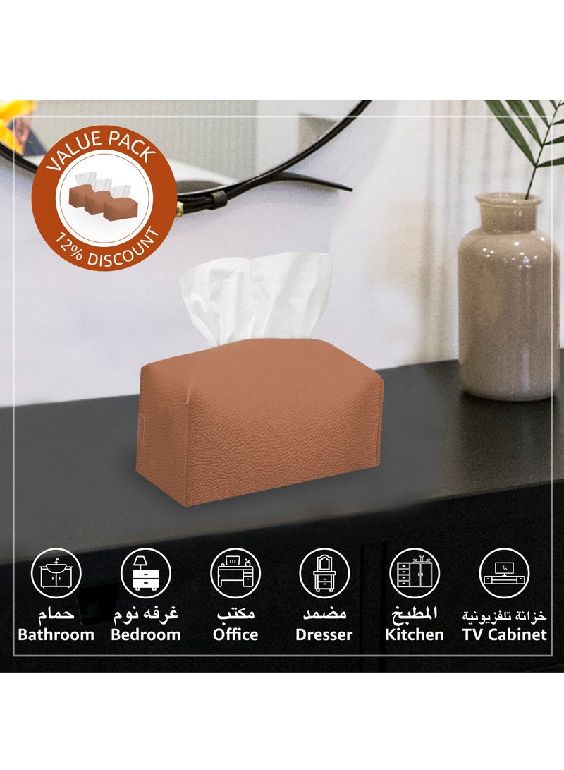 Leather Tissue Box Cover (Caramel | Offer Pack of 3)