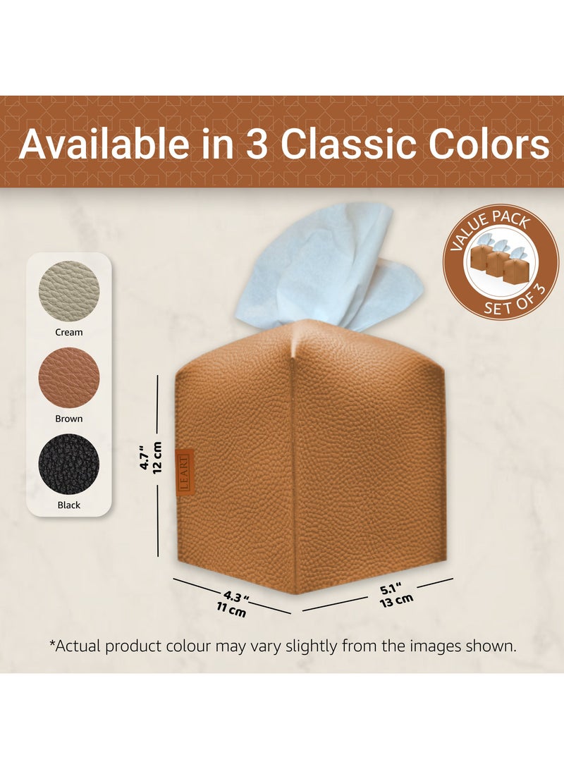 Leather Tissue Box Cover (Caramel Offer Pack of 3)