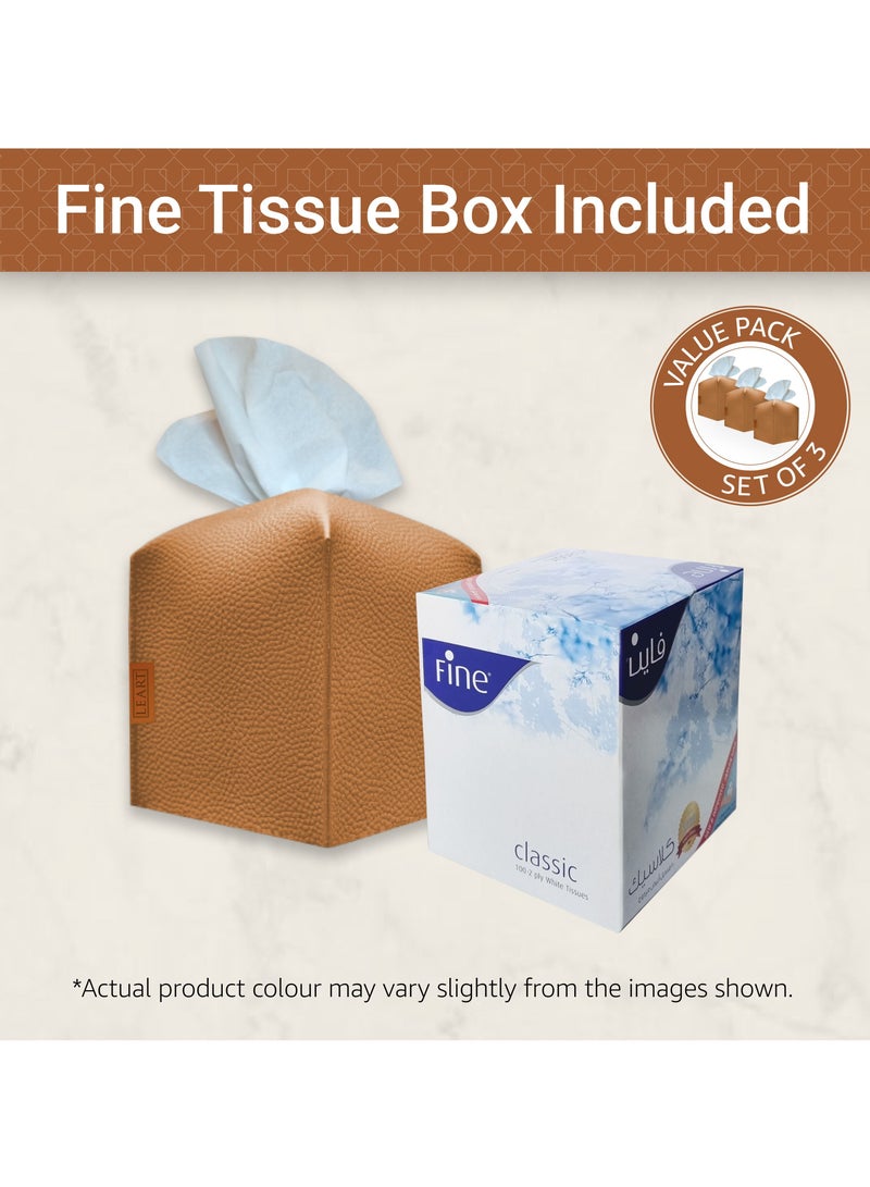 Leather Tissue Box Cover (Caramel Offer Pack of 3)