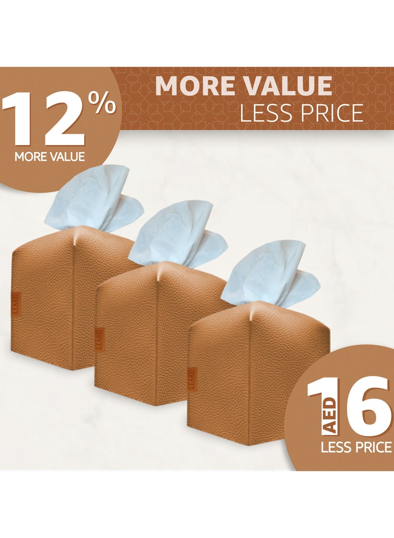 Leather Tissue Box Cover (Caramel Offer Pack of 3)