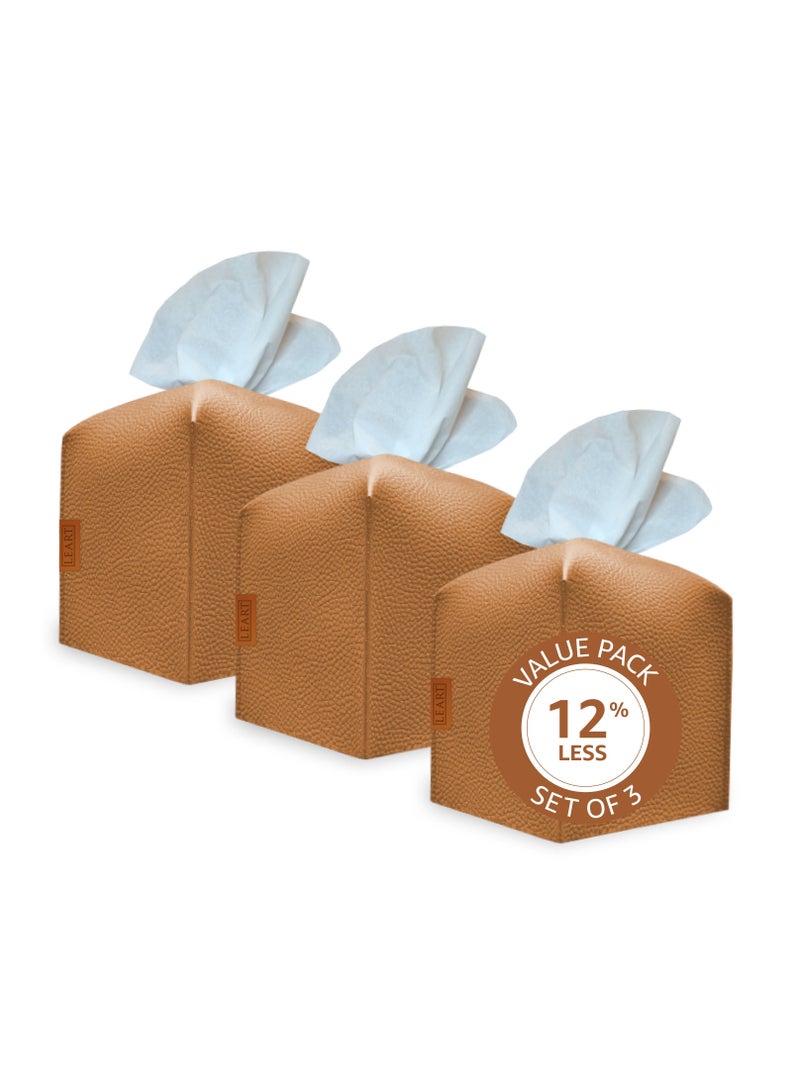 Leather Tissue Box Cover (Caramel Offer Pack of 3)