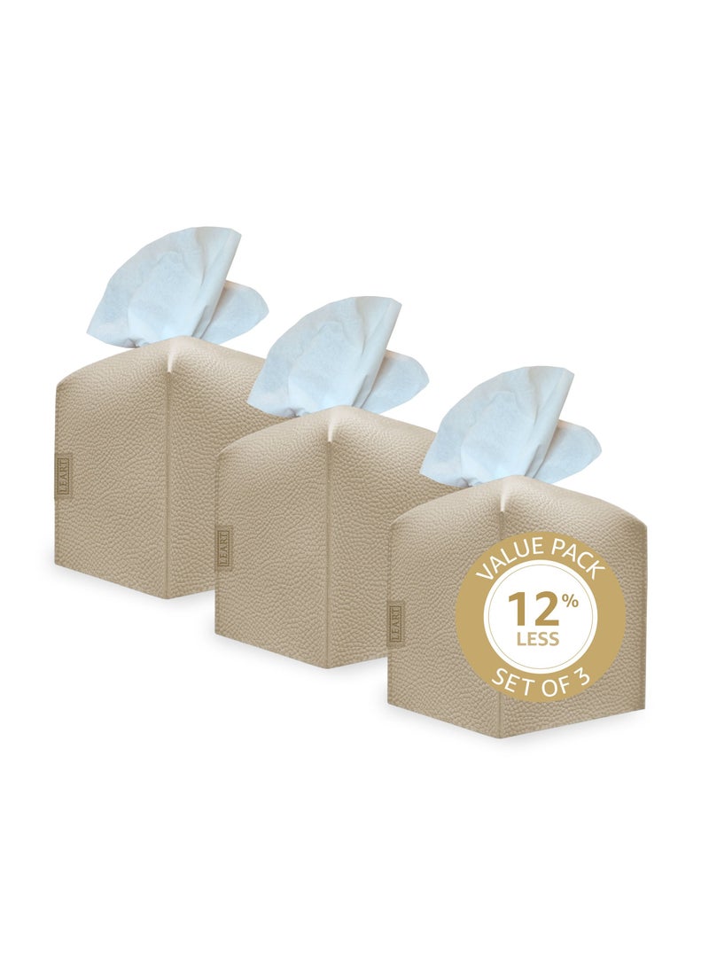 Leather Tissue Box Cover (Camel | Offer Pack of 3)