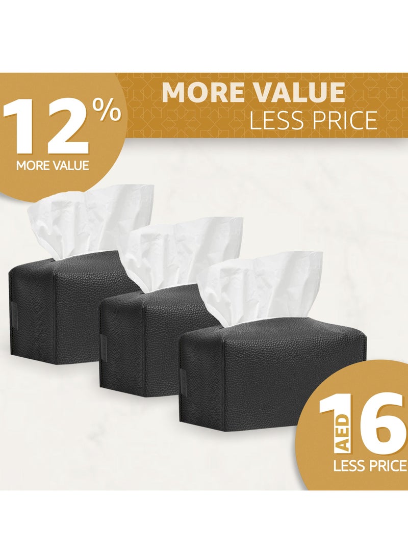 Leather Tissue Box Cover (Black Offer Pack of 3)