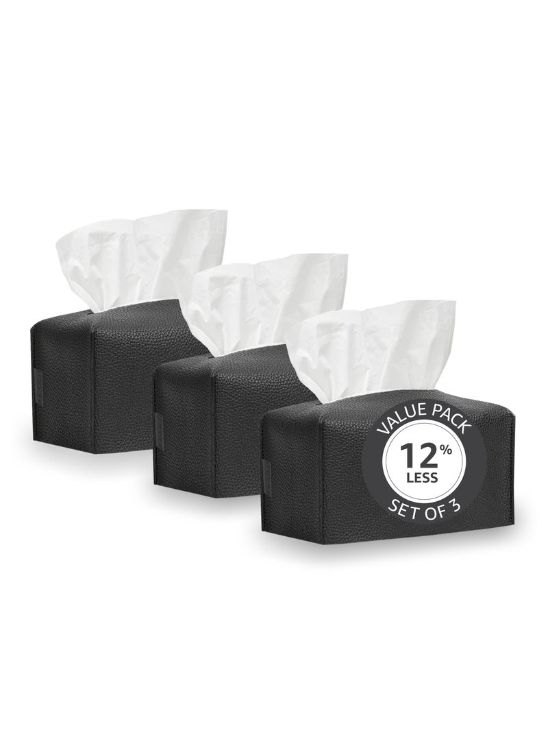 Leather Tissue Box Cover (Black Offer Pack of 3)