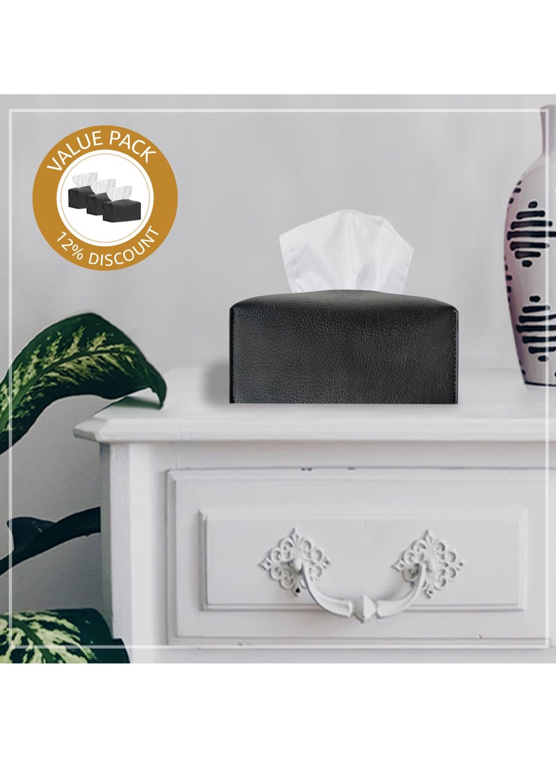 Leather Tissue Box Cover (Black Offer Pack of 3)