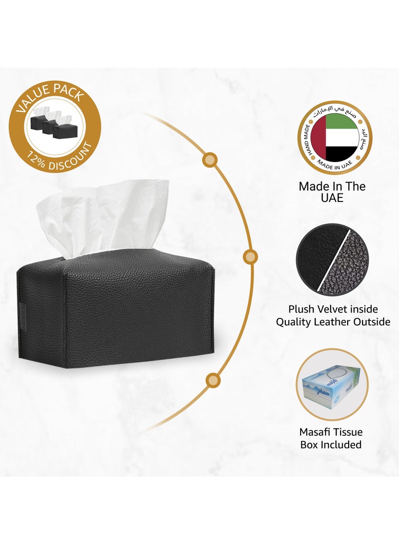 Leather Tissue Box Cover (Black Offer Pack of 3)