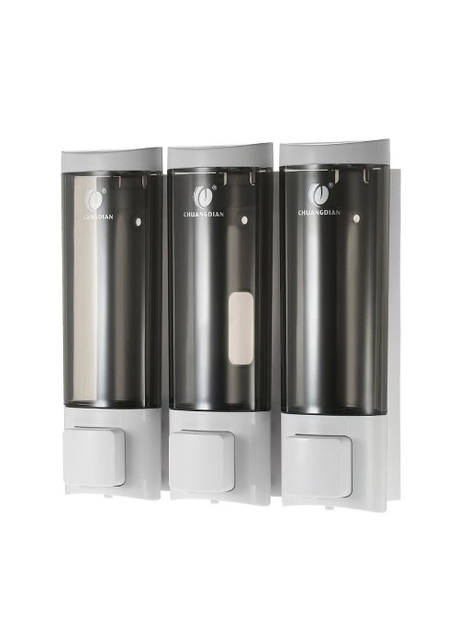 Wall-Mounted Triple Chamber Manual Soap Dispenser White/Black 7.72x7.79x2.52inch