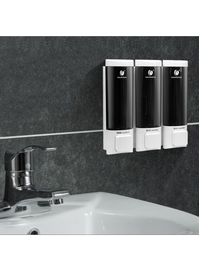 Wall-Mounted Triple Chamber Manual Soap Dispenser White/Black 7.72x7.79x2.52inch