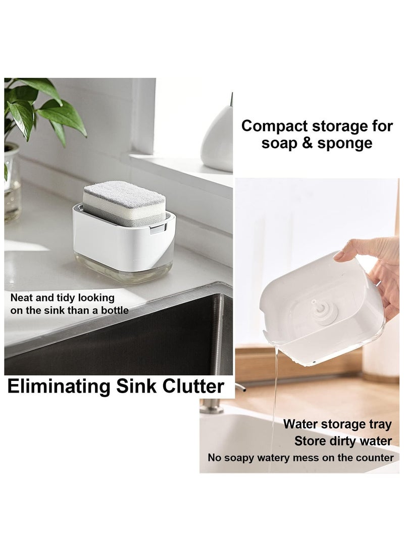 Dish Soap Dispenser for Kitchen Sink with Sponge Holder Push Down Pump Caddy Tray Container Set Dishwashing Liquid Detergent Organizer on Countertop Travel Trailer