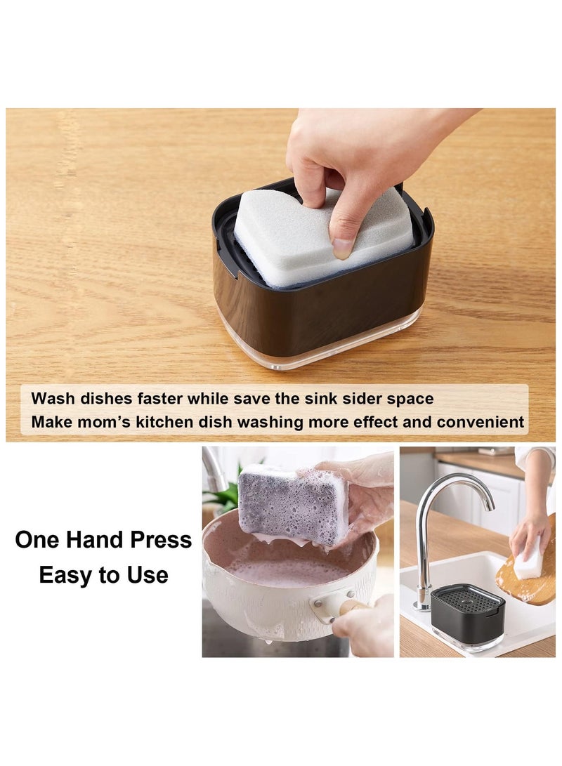 Dish Soap Dispenser for Kitchen Sink with Sponge Holder Push Down Pump Caddy Tray Container Set Dishwashing Liquid Detergent Organizer on Countertop Travel Trailer