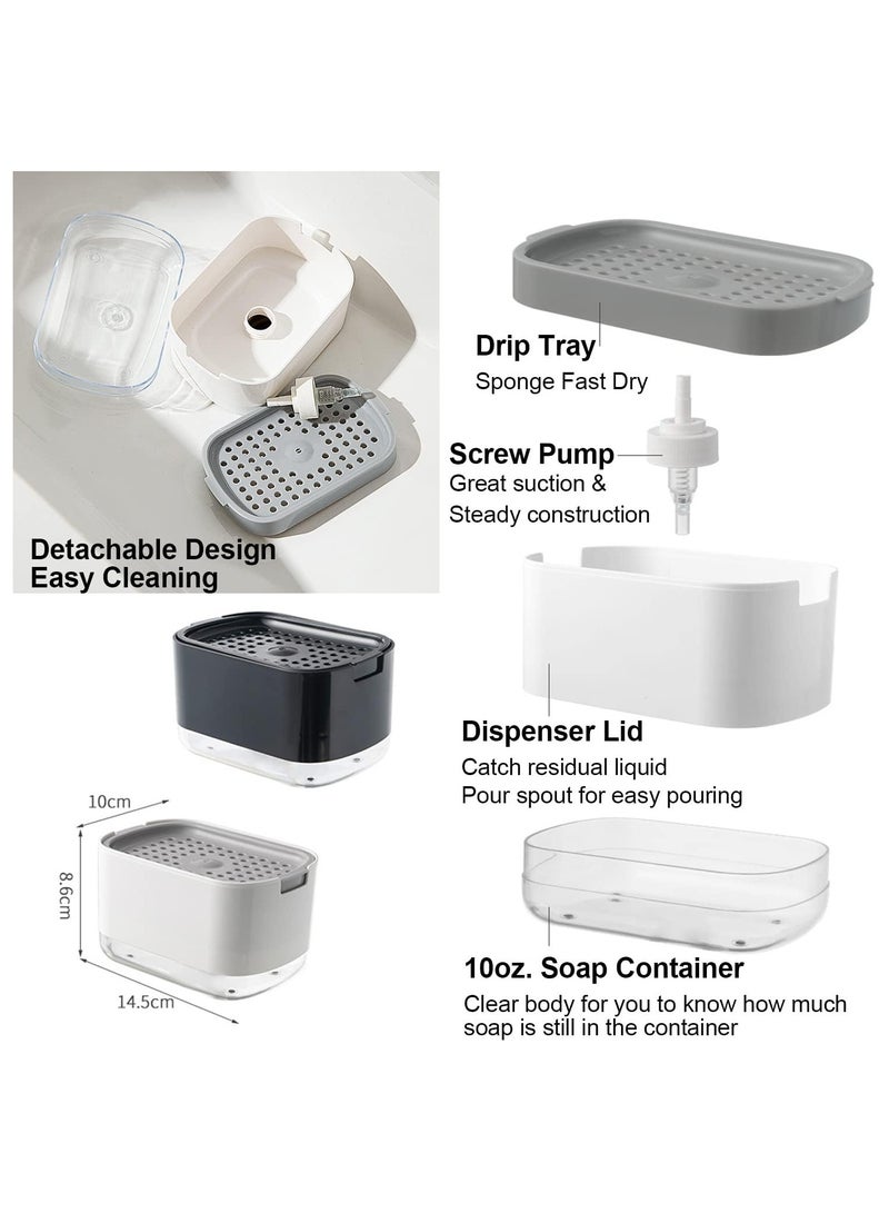 Dish Soap Dispenser for Kitchen Sink with Sponge Holder Push Down Pump Caddy Tray Container Set Dishwashing Liquid Detergent Organizer on Countertop Travel Trailer