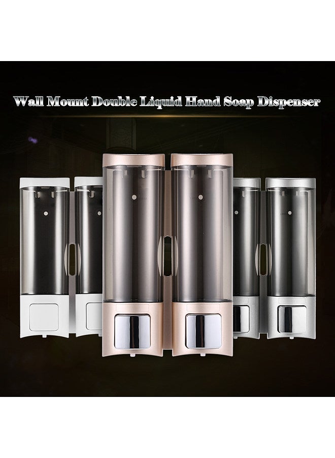 Manual Hand Soap Dispenser with Double Sided Foam Tape Wall Mount Double Liquid Shampoo Shower Gel Dispenser Hand Cleanser Washroom Lotion Dispenser for Bathroom Restroom Hotel 200mlx2