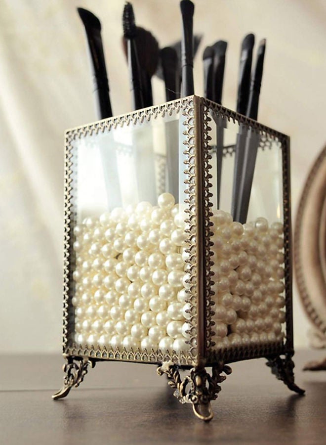 Make Up Storage With Free White Pearls Clear/Bronze 9 x 14centimeter