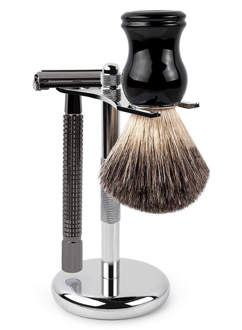 Deluxe Chrome Safety Razor and Brush Stand Holder Fit All Your Shaving Accessories