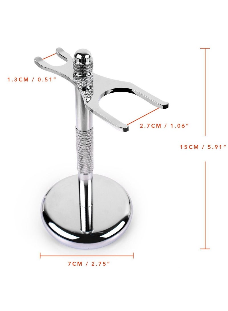 Deluxe Chrome Safety Razor and Brush Stand Holder Fit All Your Shaving Accessories