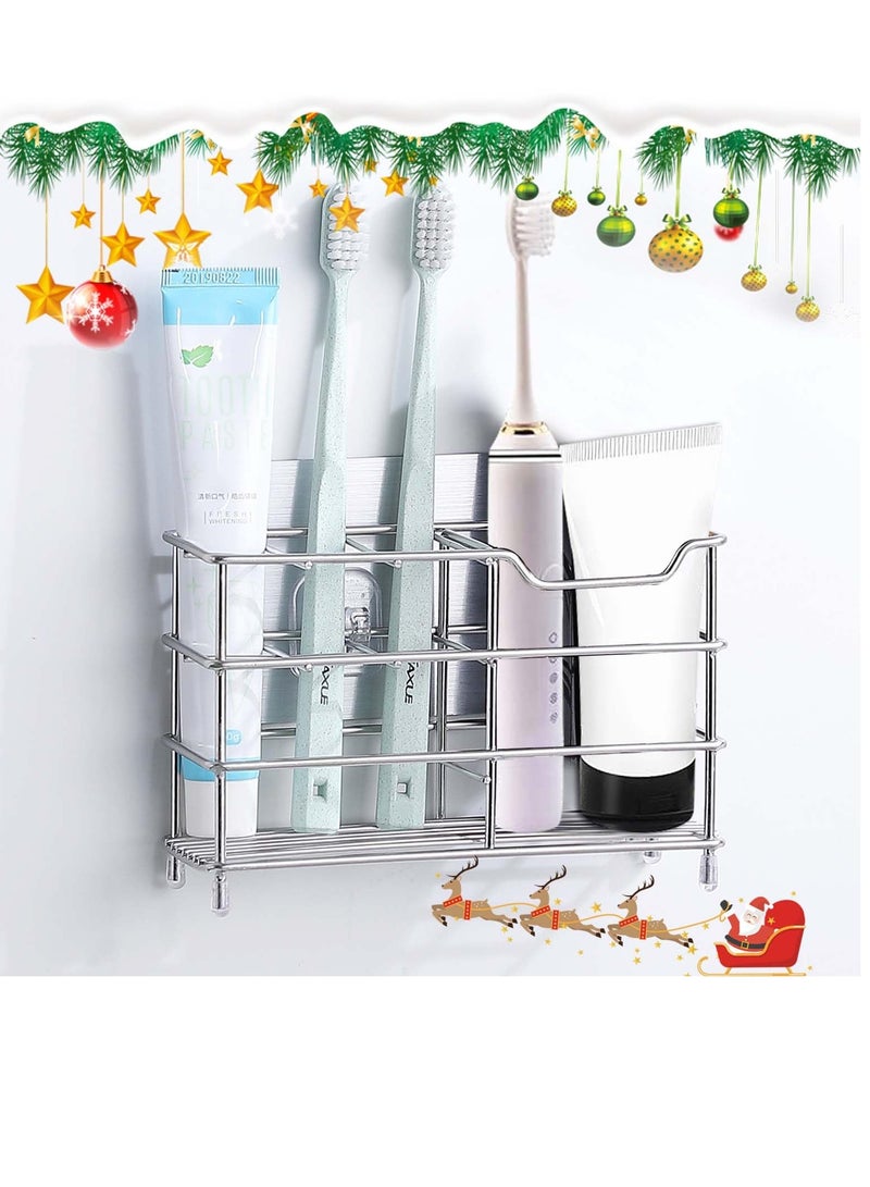 Toothbrush Holder High Capacity Stainless Steel Toothbrush Holder with 7 Slots Durable and Easy to Install No Punching Required Stand Rack for Toothpaste Facial Cleanser Comb Razor Silver