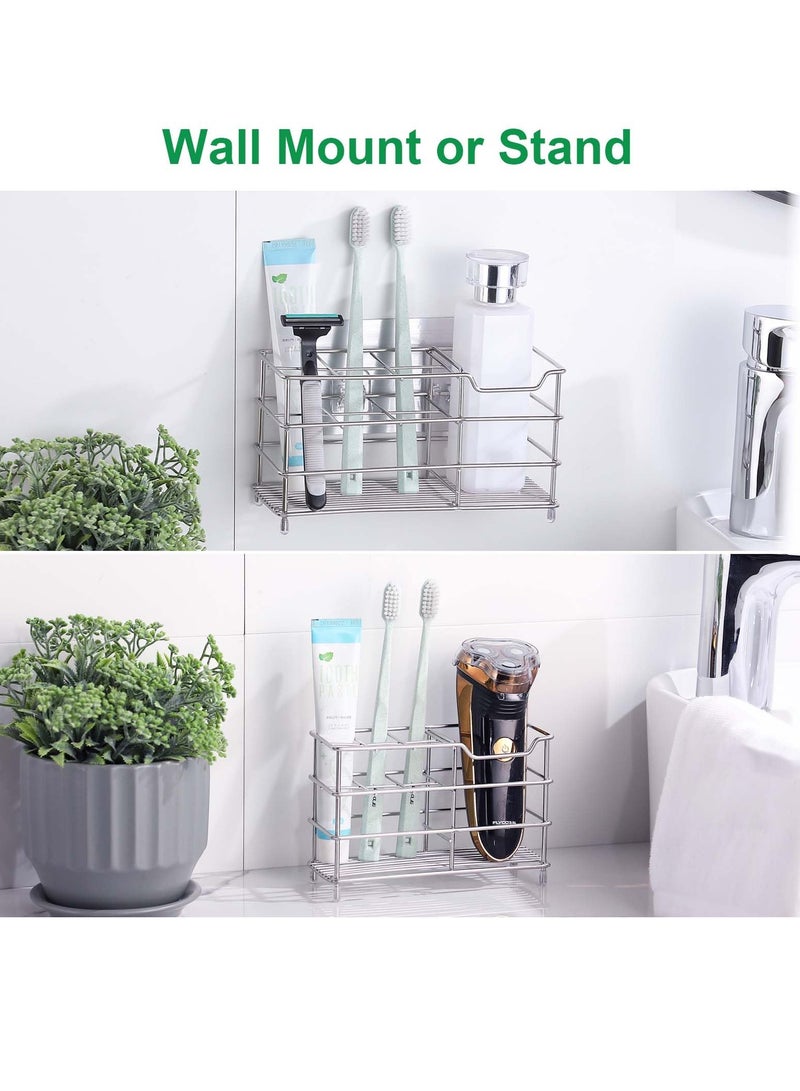 Toothbrush Holder High Capacity Stainless Steel Toothbrush Holder with 7 Slots Durable and Easy to Install No Punching Required Stand Rack for Toothpaste Facial Cleanser Comb Razor Silver