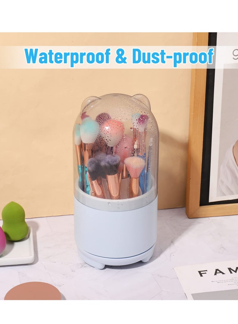 Makeup Brush Holder with Lid, 360 Rotating Makeup Brush Holder Organizer, Dustproof Make Up Brush Organizers and Storage,  for Desk Vanity Desktop Bathroom Countertop