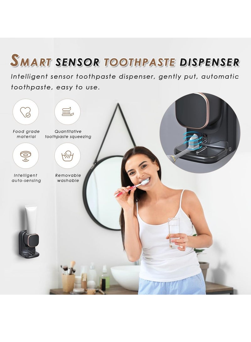 Toothpaste Dispenser for Kids Toothbrush Holders for Bathrooms Toothpaste Dispenser - Auto-sensing Technology Easy to Clean Durable Great Decor Ideal Bathroom Accessories Black