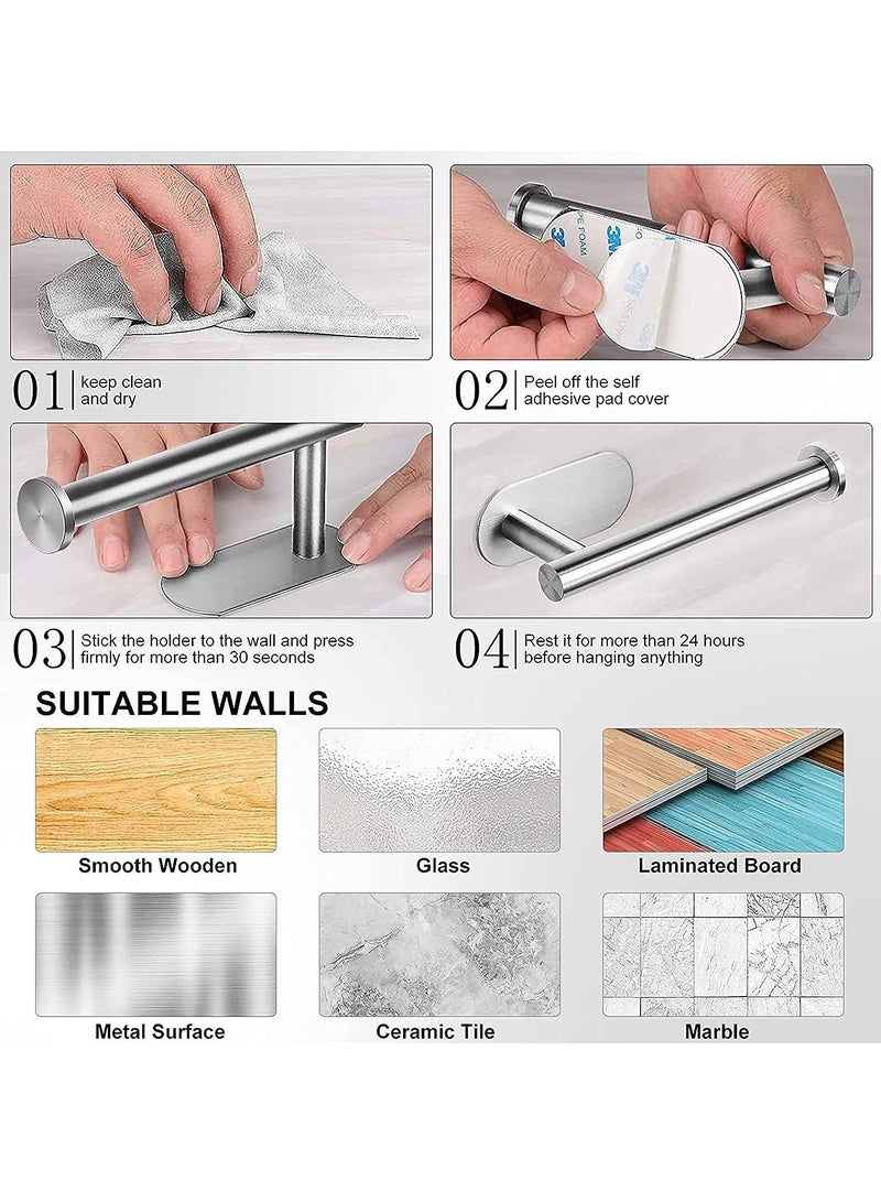 Adhesive Toilet Paper Holder  Self Adhesive Toilet Roll Holder for Bathroom Kitchen Stick on Wall Stainless Steel Brushed Silver 2pcs
