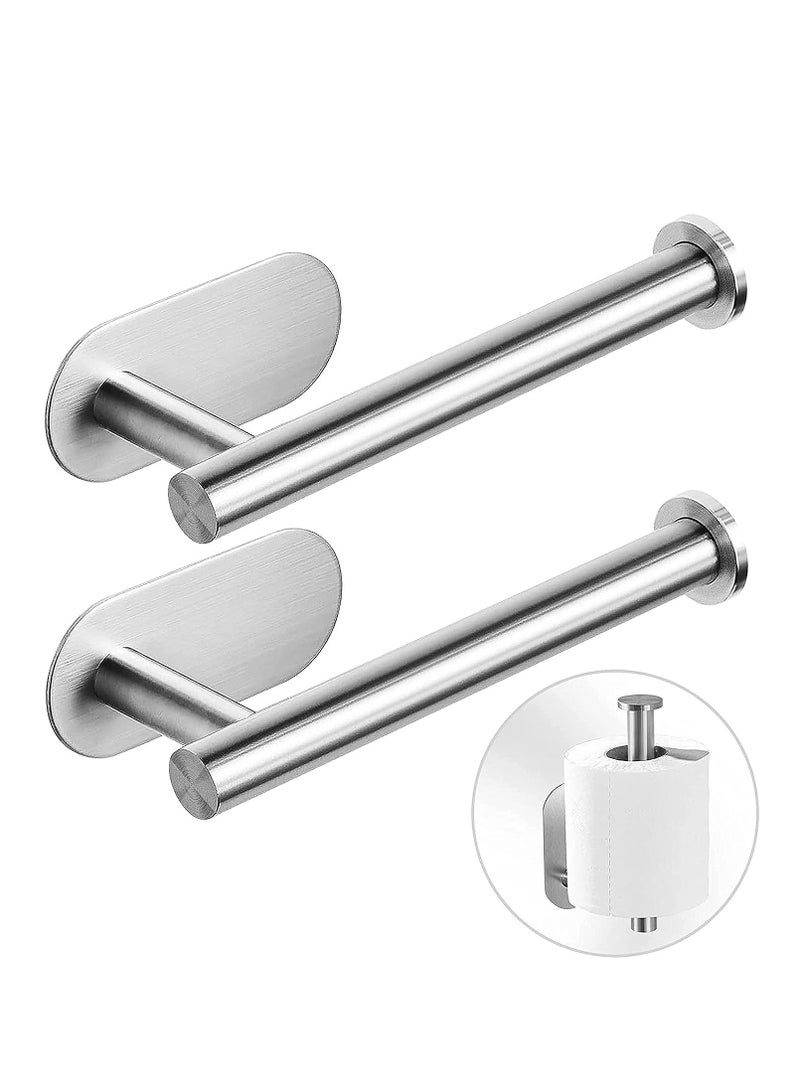 Adhesive Toilet Paper Holder  Self Adhesive Toilet Roll Holder for Bathroom Kitchen Stick on Wall Stainless Steel Brushed Silver 2pcs