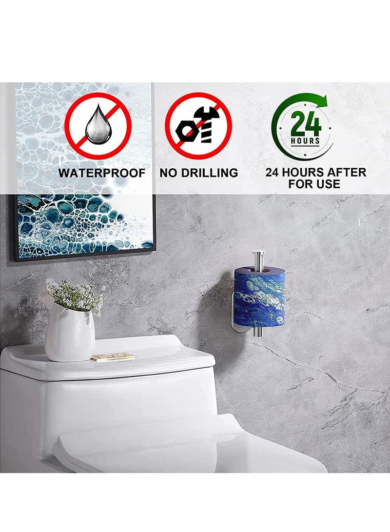Adhesive Toilet Paper Holder  Self Adhesive Toilet Roll Holder for Bathroom Kitchen Stick on Wall Stainless Steel Brushed Silver 2pcs