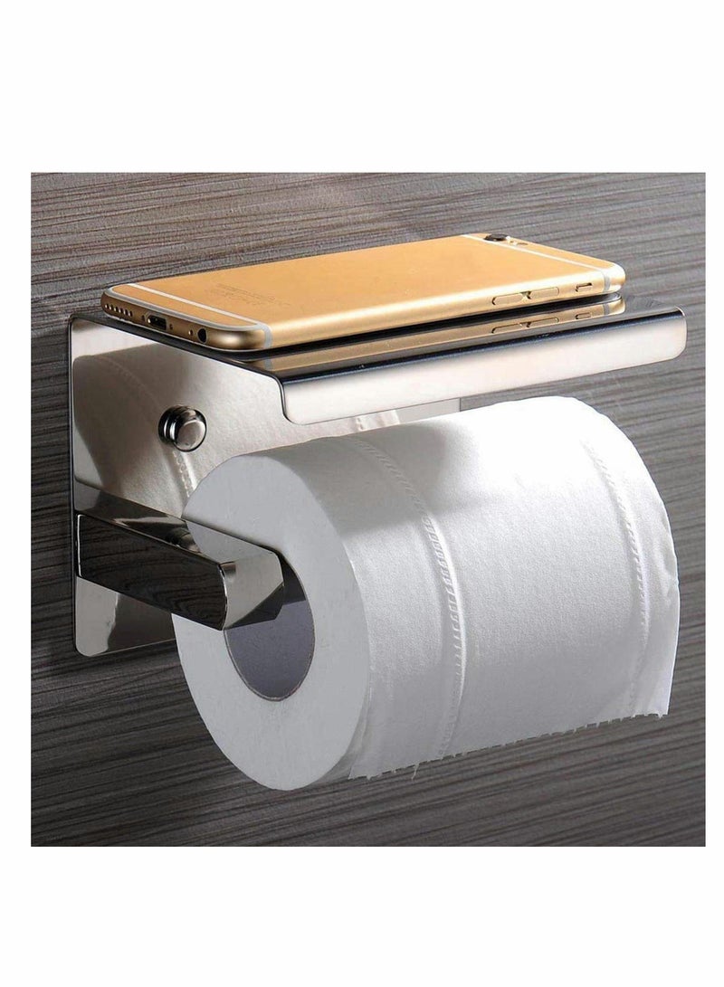 Toilet Roll Holder No Drilling, 304 Stainless Steel Self Adhesive and Wall Mounted WC Tissue Holder for Bathroom Kitchen