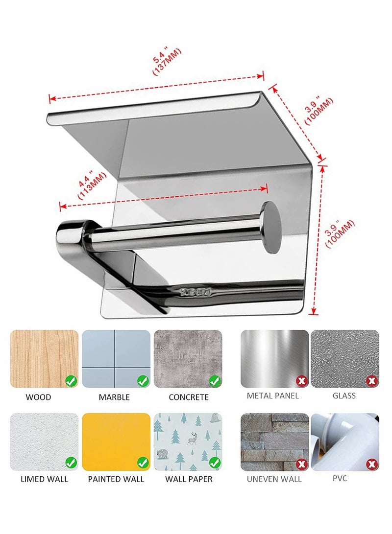 Toilet Roll Holder No Drilling, 304 Stainless Steel Self Adhesive and Wall Mounted WC Tissue Holder for Bathroom Kitchen