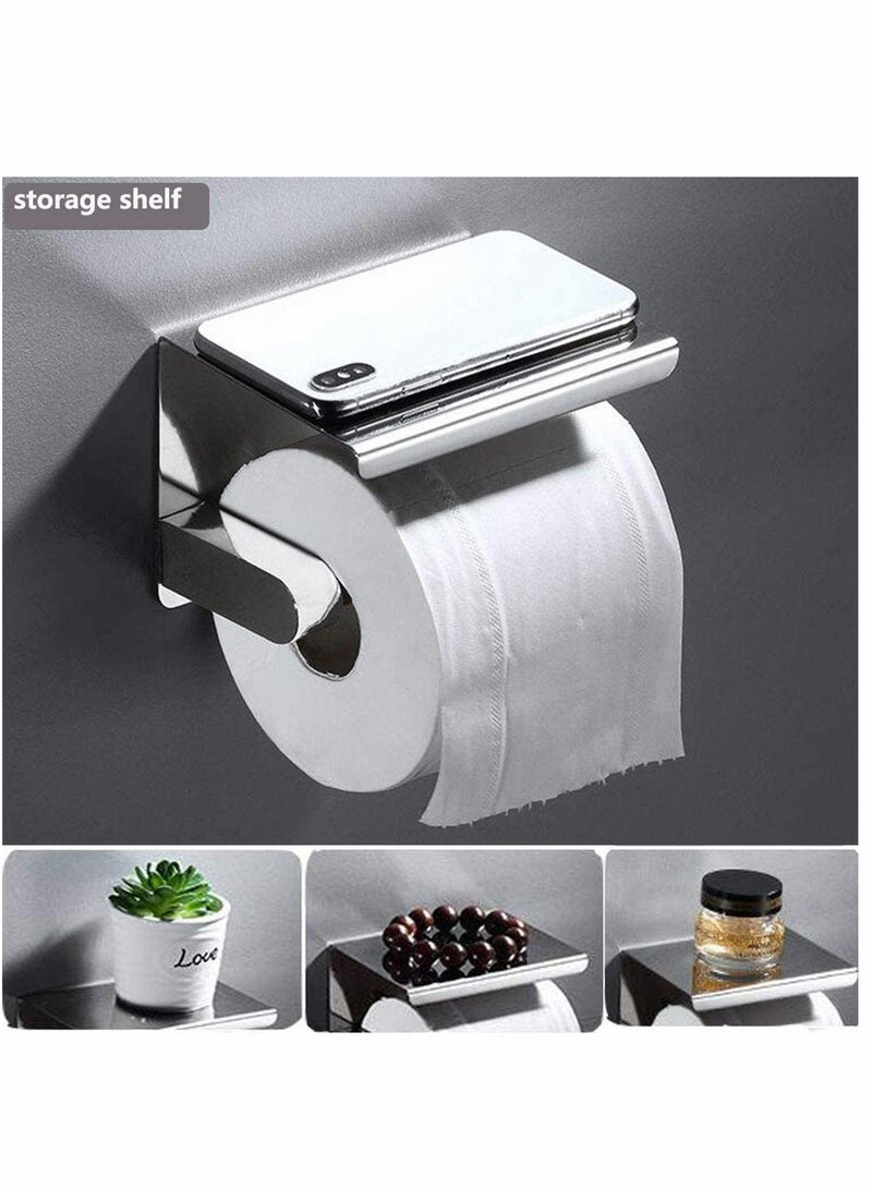 Toilet Roll Holder No Drilling, 304 Stainless Steel Self Adhesive and Wall Mounted WC Tissue Holder for Bathroom Kitchen