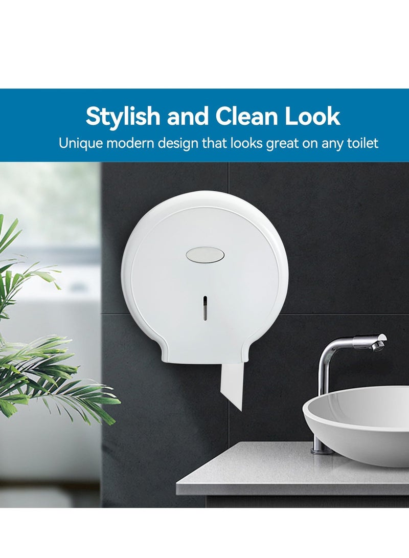 Wall Mounted Toilet Roll Dispenser 10.6×11.0×4.7inch Jumbo Toilet Paper Holder for Bathroom Waterproof and Durable No Punching Required Plastic Paper Dispenser for School Bathroom Office White