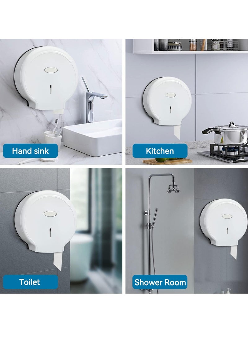 Wall Mounted Toilet Roll Dispenser 10.6×11.0×4.7inch Jumbo Toilet Paper Holder for Bathroom Waterproof and Durable No Punching Required Plastic Paper Dispenser for School Bathroom Office White
