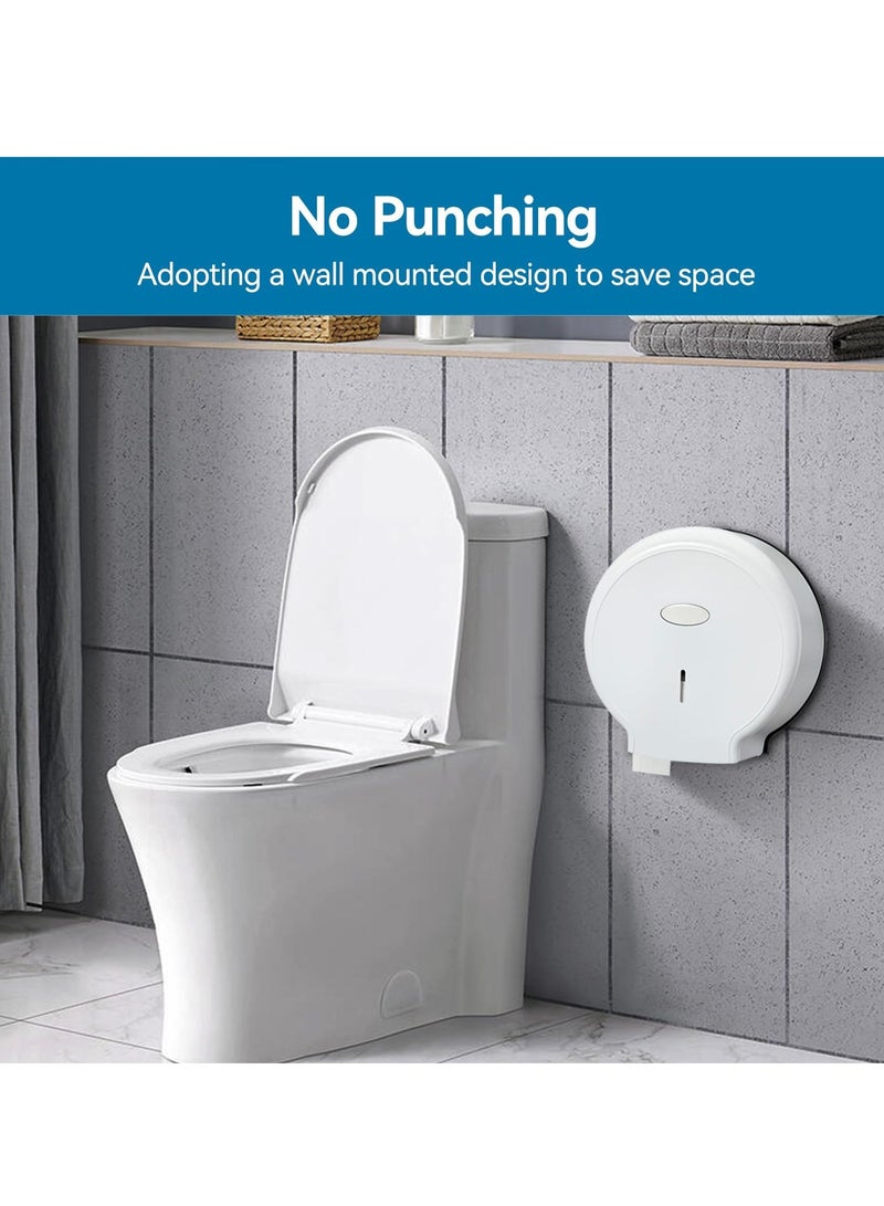 Wall Mounted Toilet Roll Dispenser 10.6×11.0×4.7inch Jumbo Toilet Paper Holder for Bathroom Waterproof and Durable No Punching Required Plastic Paper Dispenser for School Bathroom Office White