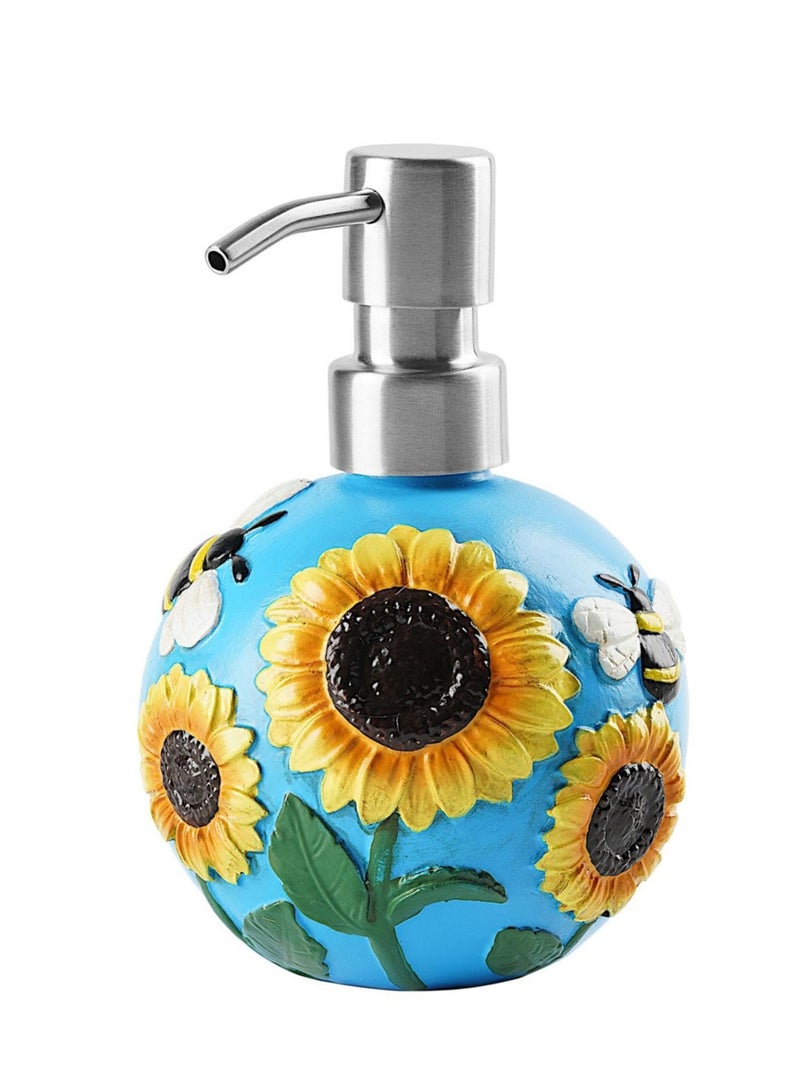 Pump Bottle Dispenser - 350ml Removable Pump Included Bathroom Lotion Dispenser | Moisturizer Pump Bottle, Empty Liquid Container, 3D Bee Sunflower Pattern Dispenser Bottle for Face Cream, Moisturizer