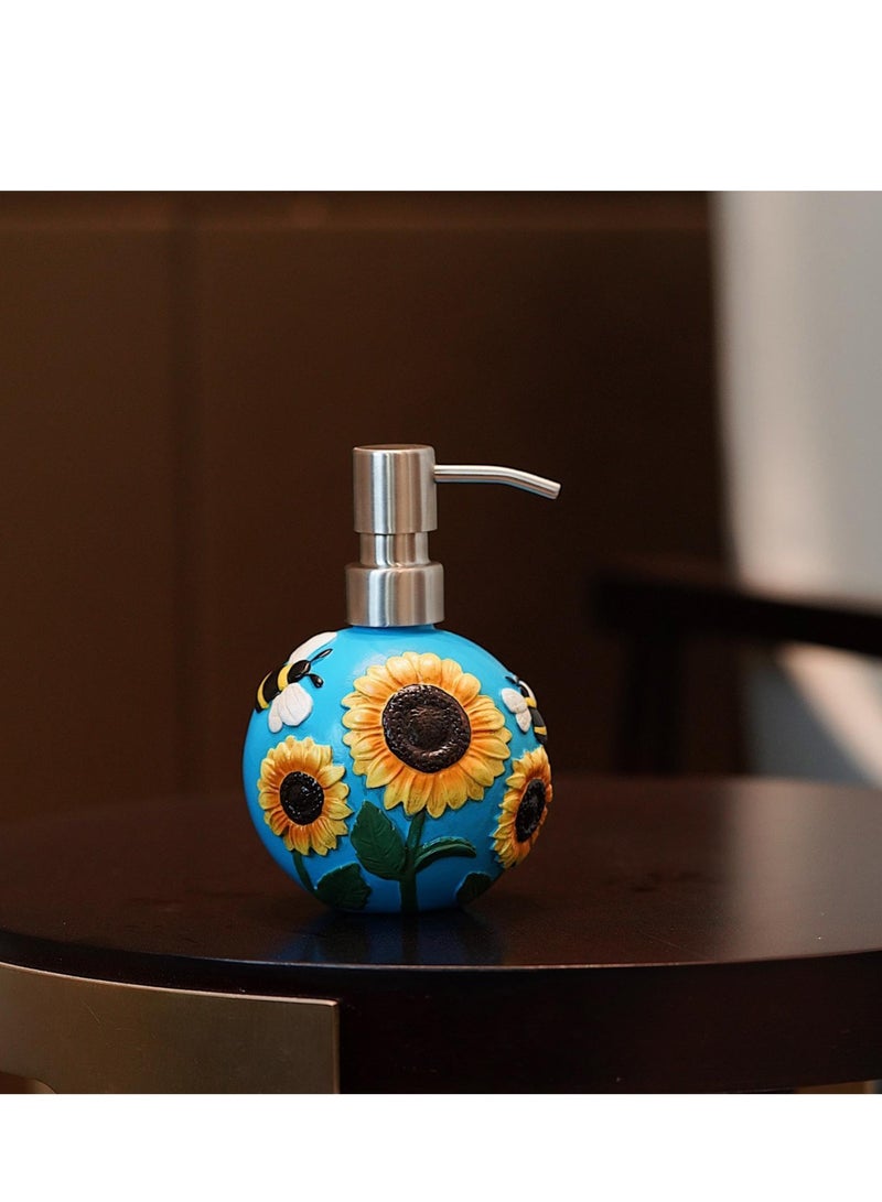 Pump Bottle Dispenser - 350ml Removable Pump Included Bathroom Lotion Dispenser | Moisturizer Pump Bottle, Empty Liquid Container, 3D Bee Sunflower Pattern Dispenser Bottle for Face Cream, Moisturizer