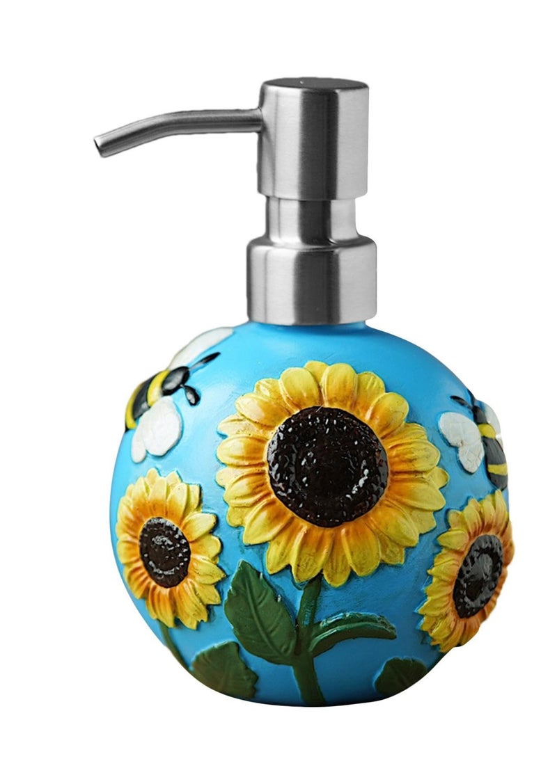 Pump Bottle Dispenser - 350ml Removable Pump Included Bathroom Lotion Dispenser | Moisturizer Pump Bottle, Empty Liquid Container, 3D Bee Sunflower Pattern Dispenser Bottle for Face Cream, Moisturizer