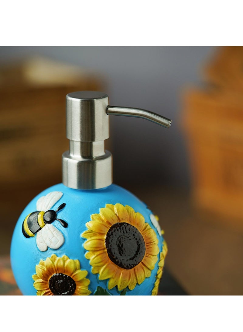 Pump Bottle Dispenser - 350ml Removable Pump Included Bathroom Lotion Dispenser | Moisturizer Pump Bottle, Empty Liquid Container, 3D Bee Sunflower Pattern Dispenser Bottle for Face Cream, Moisturizer