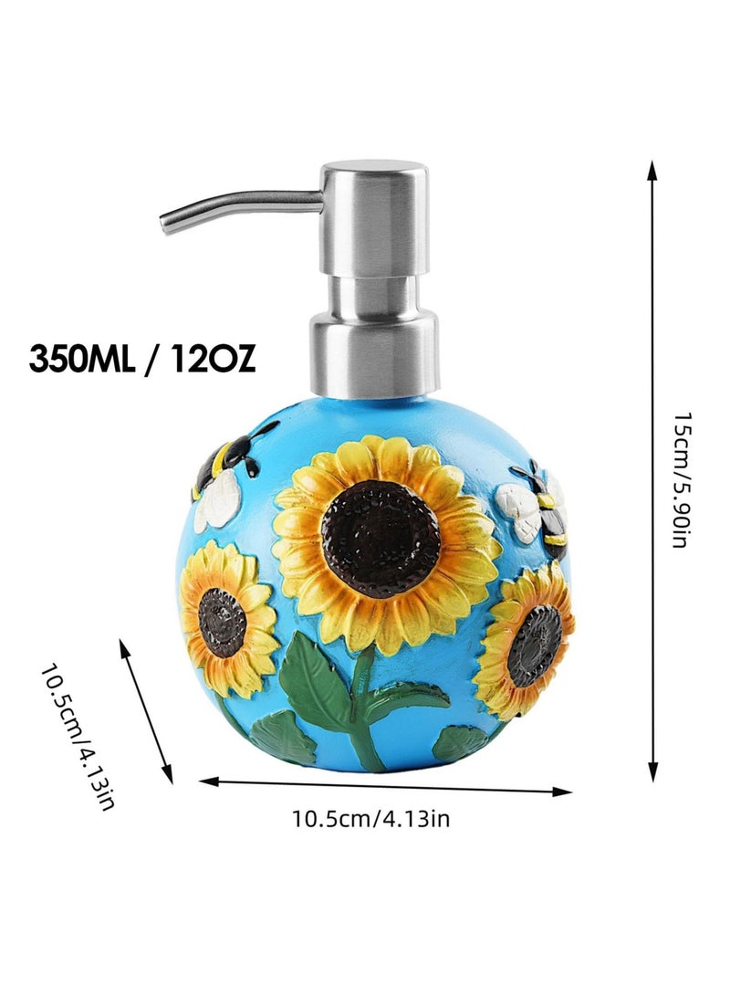 Pump Bottle Dispenser - 350ml Removable Pump Included Bathroom Lotion Dispenser | Moisturizer Pump Bottle, Empty Liquid Container, 3D Bee Sunflower Pattern Dispenser Bottle for Face Cream, Moisturizer