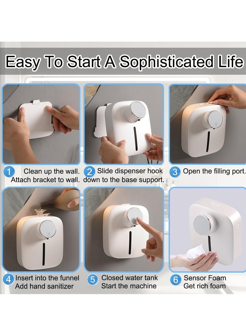 Touchless Automatic Foaming Hand Soap Dispenser, Wall-Mount, Rechargeable Motion Sensor Smart Foam Dispenser for Bathroom, Home, Business, Commercial Kitchen