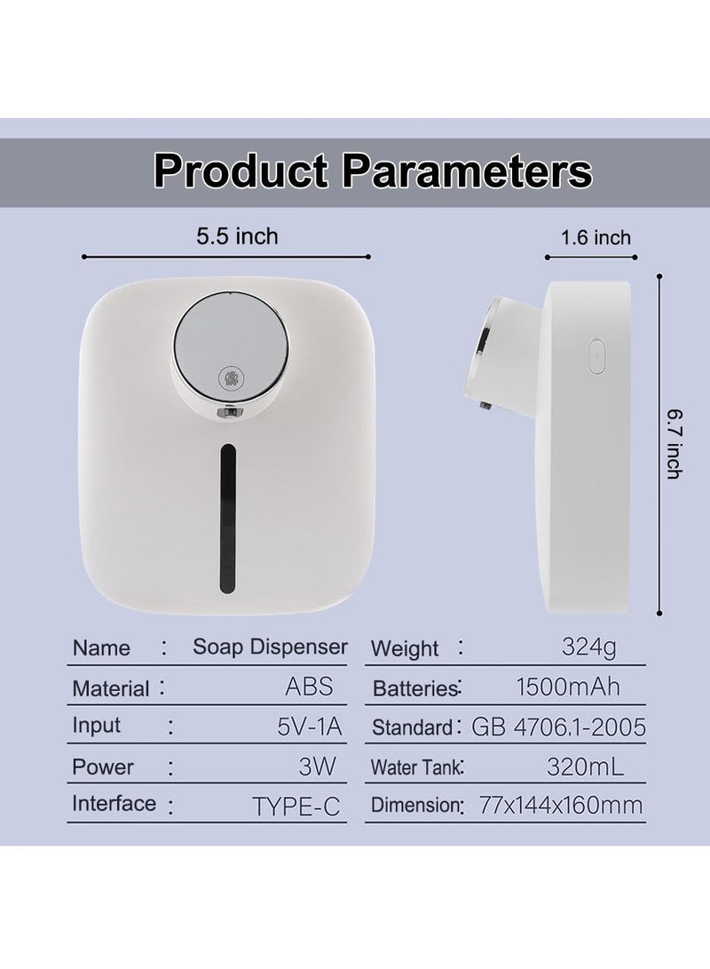 Touchless Automatic Foaming Hand Soap Dispenser, Wall-Mount, Rechargeable Motion Sensor Smart Foam Dispenser for Bathroom, Home, Business, Commercial Kitchen