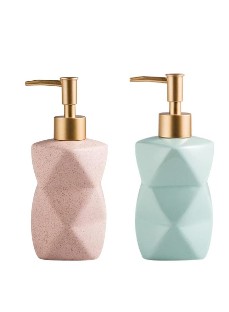 Hand Dish Soap Dispenser for Bathroom Kitchen Ceramic Countertop Soap Dispenser Pump for Liquid Lotions Hand Dishes Shower Soap, Marble Look 14 Oz (2 Pack)