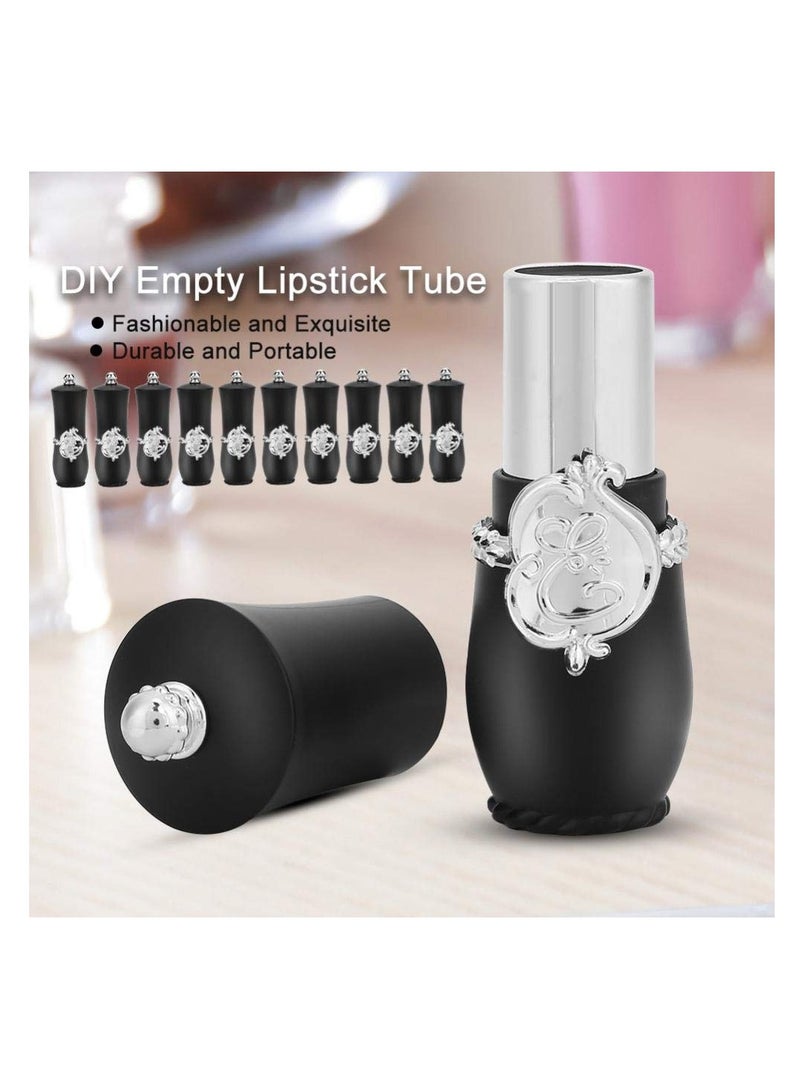 Empty Lipstick Tube, 10 Pcs Royal Style DIY Lipstick Empty Container Self-made Lipstick Mold Lip Balm Tubes (Black)