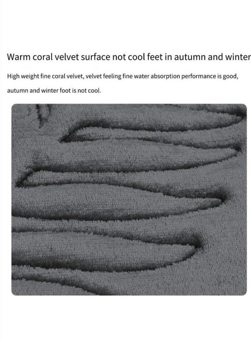 3-Pieces European Simple Style Toilet Floor Mat Suit Bathroom Carpet Set Polyester Fiber Gray